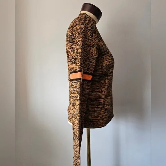 JAIMIE SADOCK Silk/ Cotton Mock Neck Brown/Black/Peach Top. Size Small - Picture 4 of 9